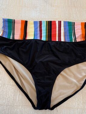 Swimsuits For All Black Bikini Bottom with Multicolor Stripe Waistband
